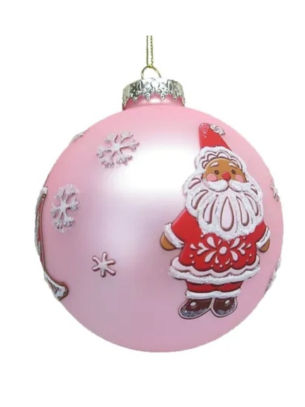 Santa Sleigh & Reindeer Cookie December Diamonds Pink Glass 4" Ornament 79-81453